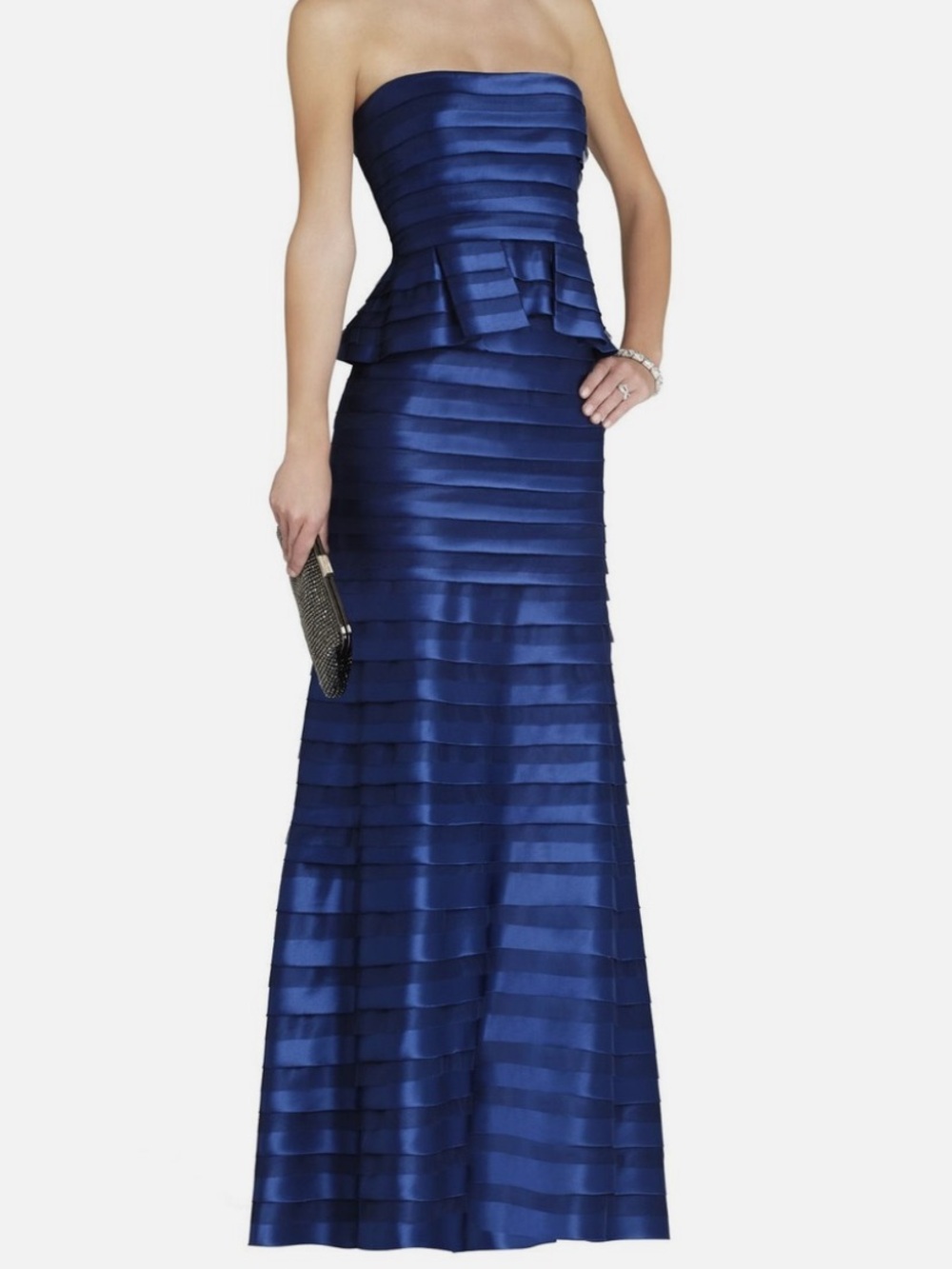 NWOT BCBG MAX AZRIA INK ROSE STRAPLESS TIERED GOWN